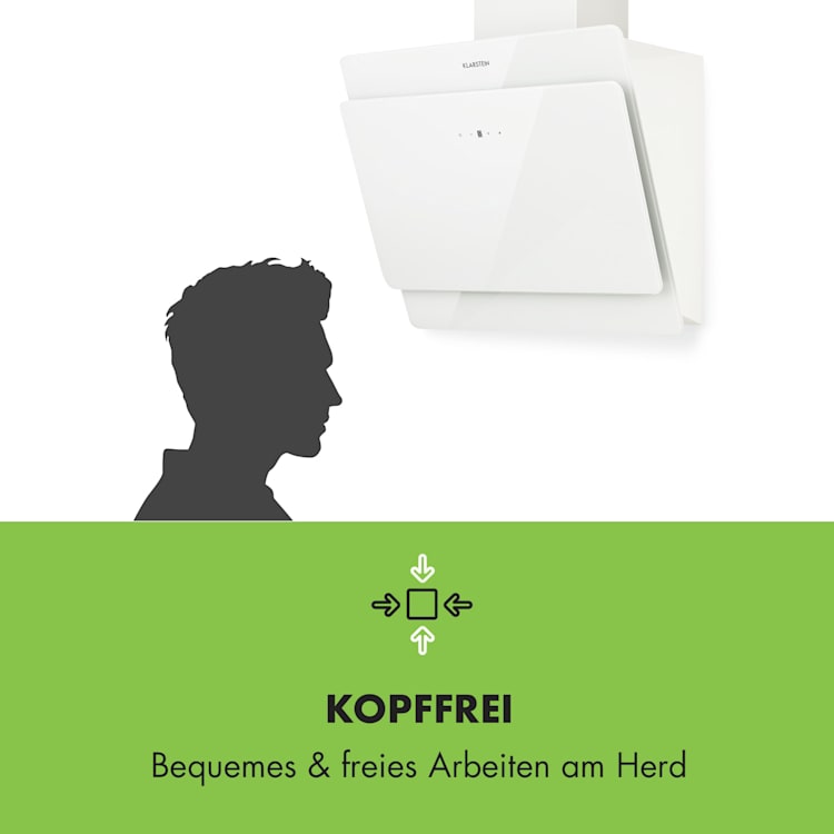 Klarstein Aurica 60 Dunstabzugshaube 60cm 600 m³/h LED Touch Glas weiß 60 cm | Ohne Ersatz-Filter | Weiß