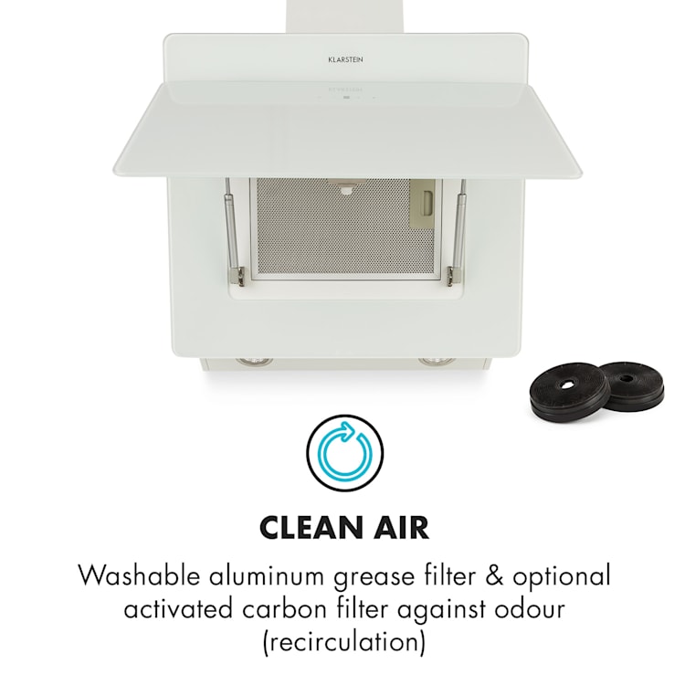 Klarstein Aurica 60 Cooker Hood 60cm 600 m³/h LED Touch Glass white 60 cm | Without replacement filter | White