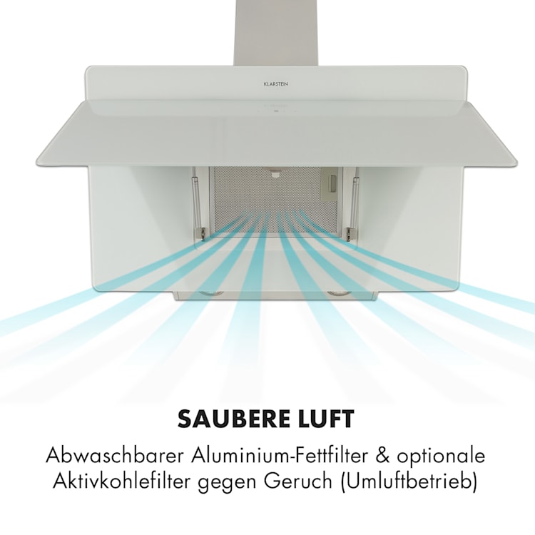 Aurica 90 Dunstabzugshaube 90cm 600 m³/h LED Touch Glas weiß 90 cm | Ohne Ersatz-Filter | Weiß