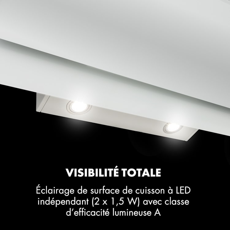 Aurica 90 Hotte aspirante 90cm 600 m³/h LED Touch Glass blanc Blanc | 90 cm | Sans filtre de rechange