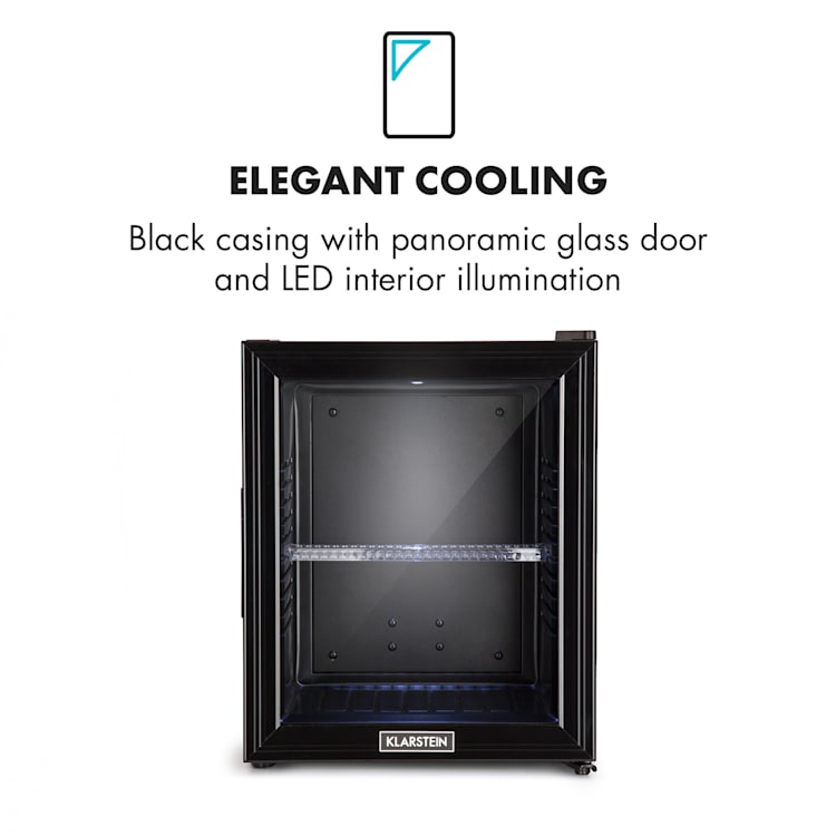 Brooklyn 30L, frigider, F, LED, raft din plastic, ușă din sticlă, negru 30 Ltr | Negru