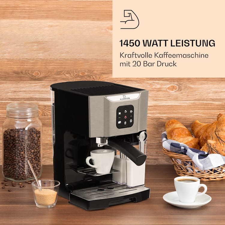 BellaVita Kaffeemaschine 3-in-1 1450 W 20 Bar Milchschäumer Grau