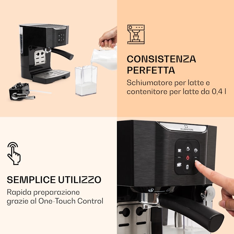 BellaVita Macchia del Caffè, 1450 W, 20 Bar, Montalatte, 3in1, nero Nero
