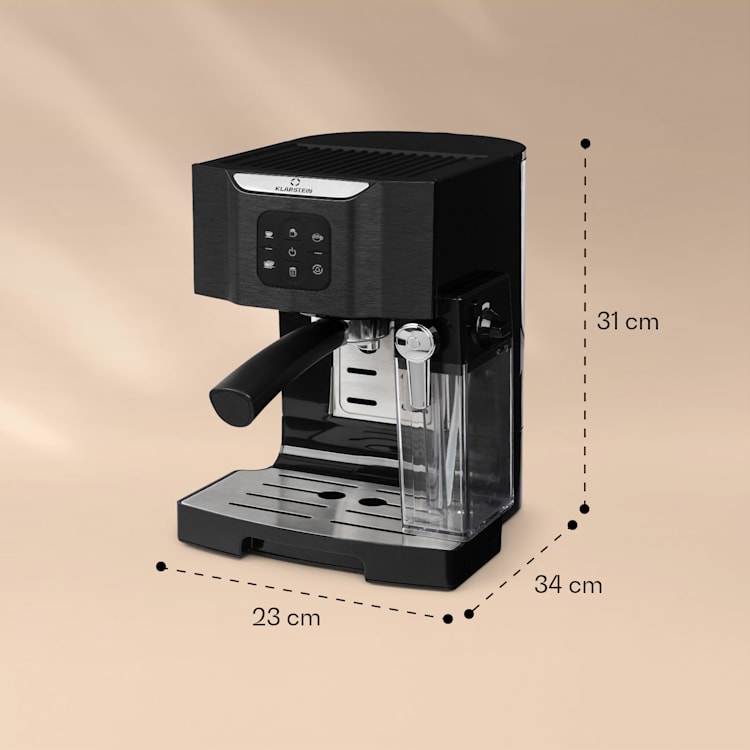 BellaVita Kaffemaskin, 1450 W, 20 Bar, Mjölkskummare, 3in1, svart Svart