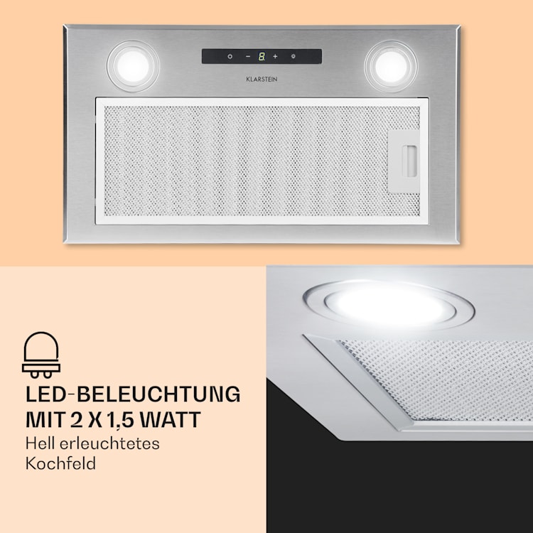 Paolo Dunstabzugshaube Einbau 52 cm EEK: A 593 m³/h LED Touch 52 cm | Silber