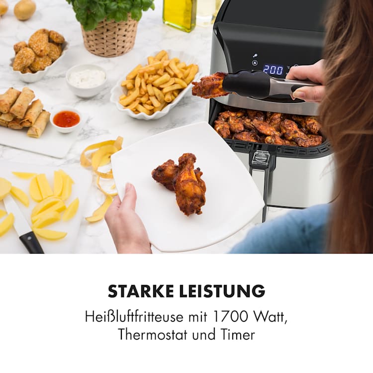 AeroVital Deluxe Heißluftfritteuse 1700W 5,4 Liter Edelstahl Silber