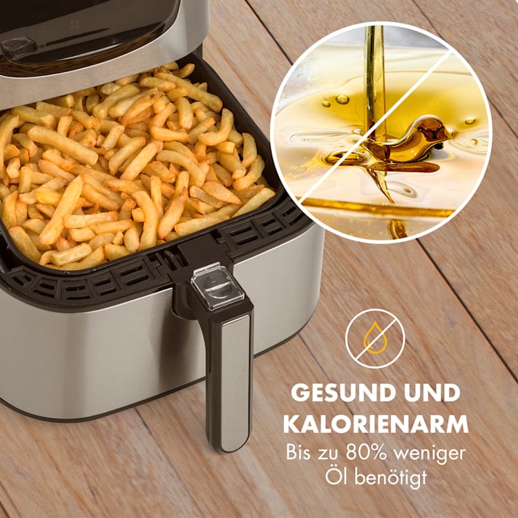 AeroVital Deluxe Heißluftfritteuse 1700W 5,4 Liter Edelstahl Silber