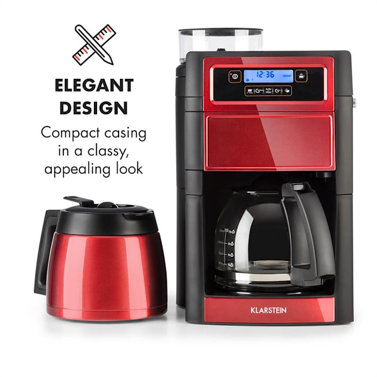 Aromatica II Duo Coffee Machine, Built-in Grinder, 1.25 l Red Glass jug & thermos | Red