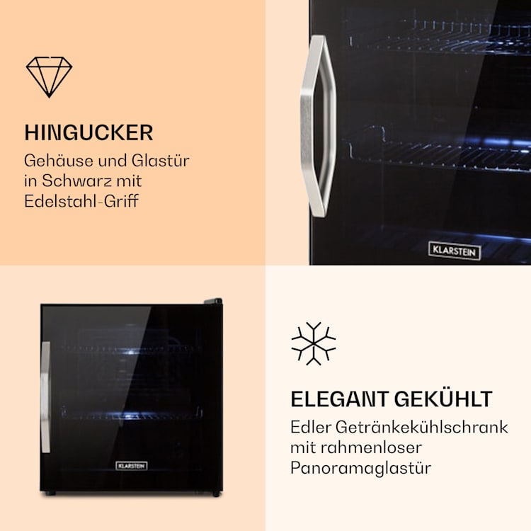 Beersafe L Onyx Kühlschrank 47 Liter 2 Böden Panoramaglastür 47 Ltr | Onyx