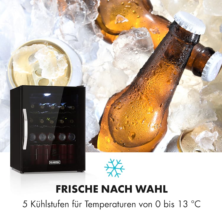 Beersafe XL Onyx Kühlschrank 60 Liter 4 Böden Panoramaglastür 60 Ltr