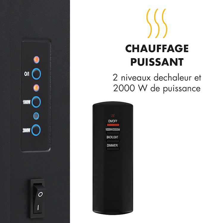 Lausanne Cheminée électrique 1000 ou 2000 watts 7 couleurs de fond différentes en verre Blanc