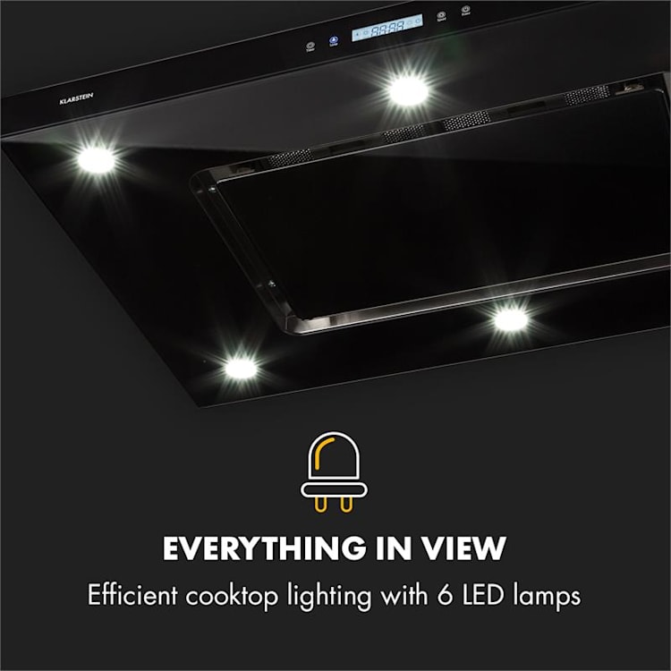 Valeria Inselabzugshaube 90cm 650m³/h Abluft Touch LED Glas Edelstahl Schwarz