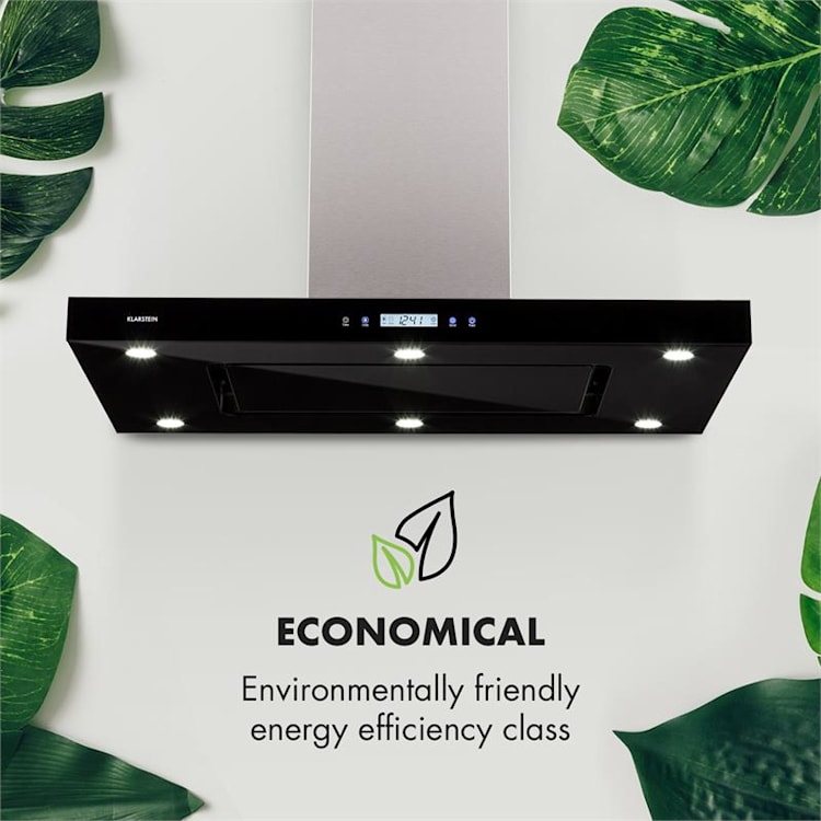Valeria Inselabzugshaube 90cm 650m³/h Abluft Touch LED Glas Edelstahl Schwarz