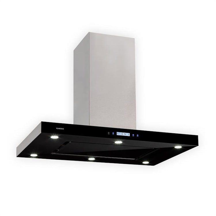 Valeria Inselabzugshaube 90cm 650m³/h Abluft Touch LED Glas Edelstahl Schwarz