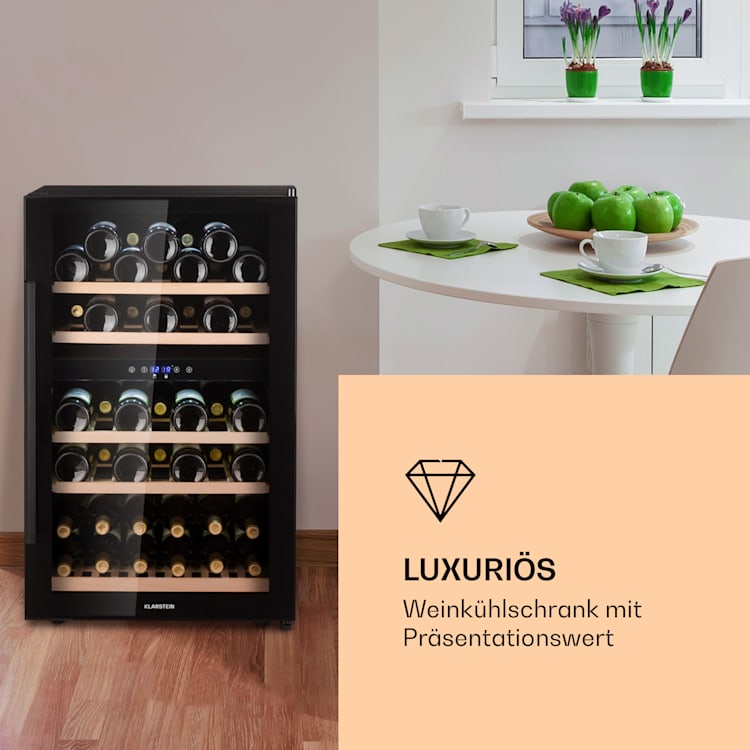 Barossa 40 Duo Weinkühlschrank 2 Zonen 41 Flaschen Glastür Touch LED 135 Ltr