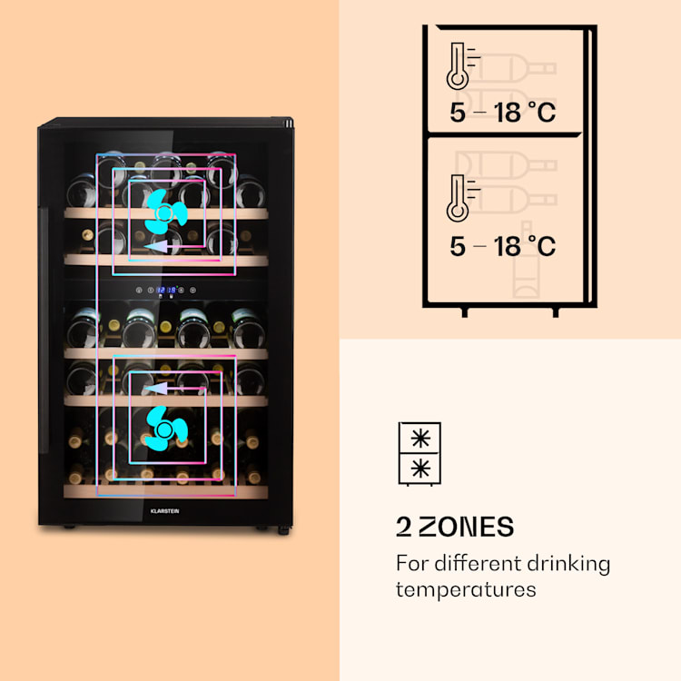 Barossa 40 Duo Wine Fridge 2 Zones 41 Bottles Glass Door Touch LED 135 Ltr