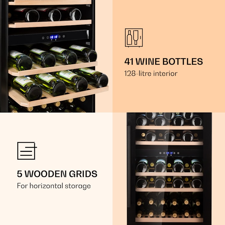 Barossa 40 Duo Wine Fridge 2 Zones 41 Bottles Glass Door Touch LED 135 Ltr