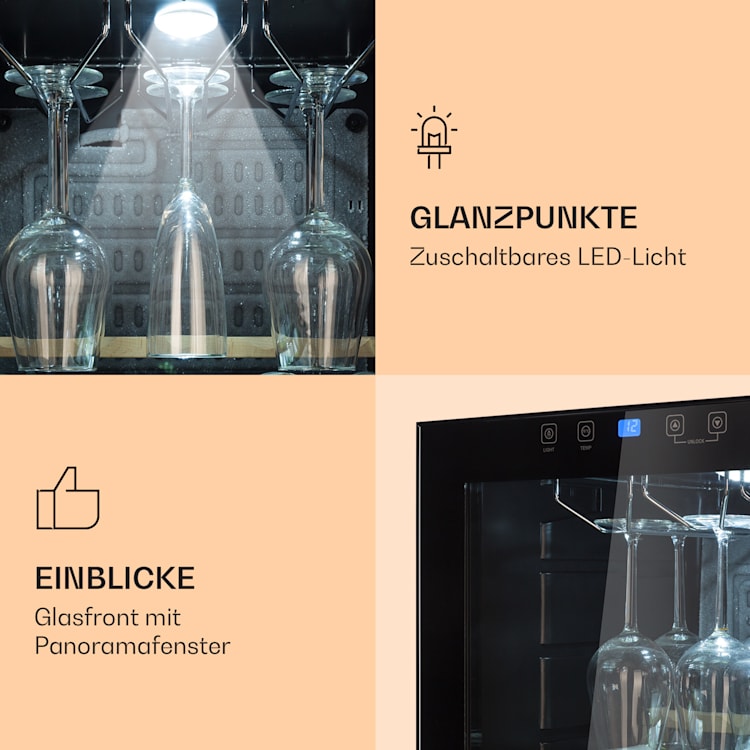 Barossa 54 Uno Weinkühlschrank 155 L 54 Flaschen Glastür Touch LED 148 Ltr