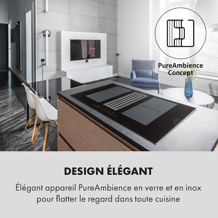 Full House Down Air System Table à induction + hotte classe A+ - noir