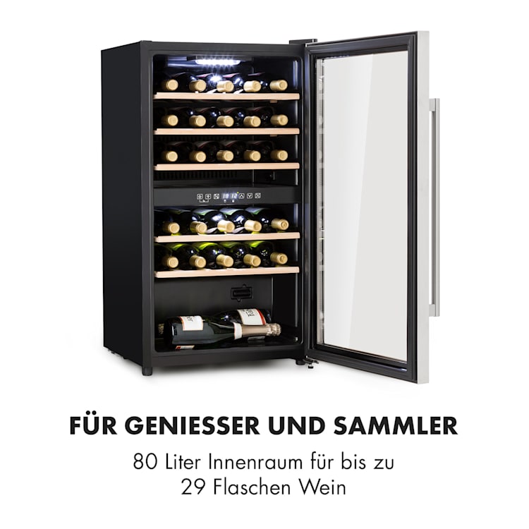 Vinamour 29 Duo Weinkühlschrank 2 Zonen 80L/29 Flaschen 5-22°C Touch 29 Flaschen | 2 Kühlzonen