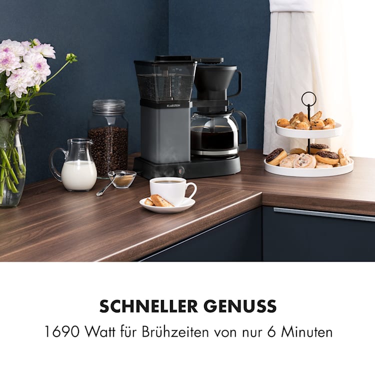 GrandeGusto Kaffeemaschine 1690W 1,3l Pre-Infusion 96°C schwarz Schwarz