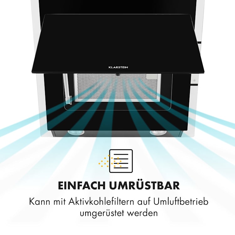 Mirage 60 Dunstabzugshaube 550 m³/h Touch-Panel RGB-Ambiente-Licht A++ Glas 60 cm | Schwarz