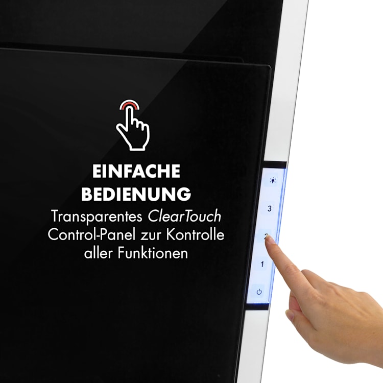 Mirage 60 Dunstabzugshaube 550 m³/h Touch-Panel RGB-Ambiente-Licht A++ Glas 60 cm | Schwarz