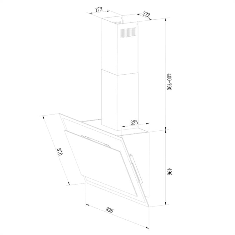 Mirage 90 Dunstabzugshaube 550 m³/h Touch-Panel RGB-Ambiente-Licht A++ 90 cm | Schwarz