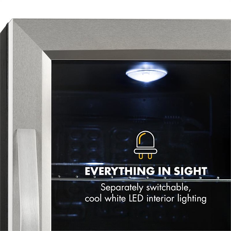 Beersafe M, lednice, A++, LED, 2 kovové rošty, sklenené dvere, čierna Stříbrná