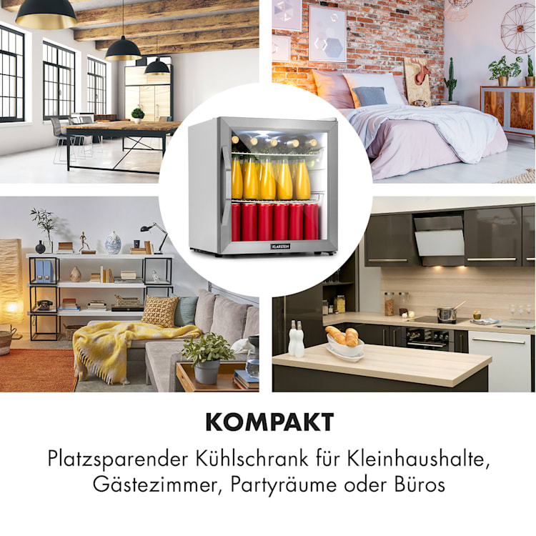 Beersafe L Crystal White Kühlschrank 47 Liter 2 Böden Panoramaglastür Edelstahl 47 Ltr | Crystal White
