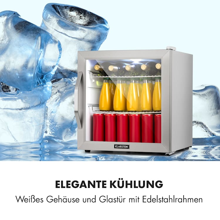 Beersafe L Crystal White Kühlschrank 47 Liter 2 Böden Panoramaglastür Edelstahl 47 Ltr | Crystal White