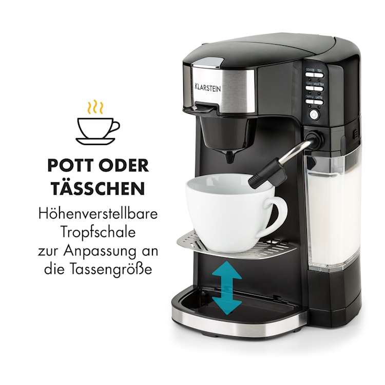 Baristomat 2-in-1-Heißgetränkeautomat für Kaffee, Tee & Milchschaum 6 Programme