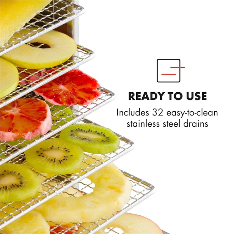 Master Jerky 32, szárítógép, 4500 W, 40 - 90 °C, 15 órás időzítő, nemesacél, ezüst 32 tálca