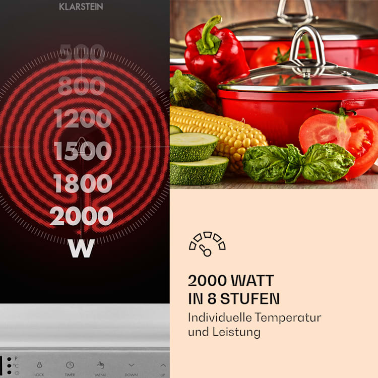 MisterCook Kochplatte Infrarot 2000W 90-650°C Abschalttimer