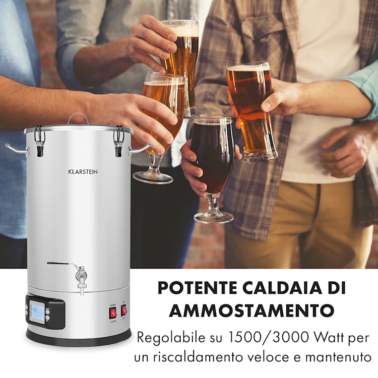 Maischfest paiolo di ammostamento 5 pezzi 1500/3000W 35l LCD acciaio inox 35 Ltr