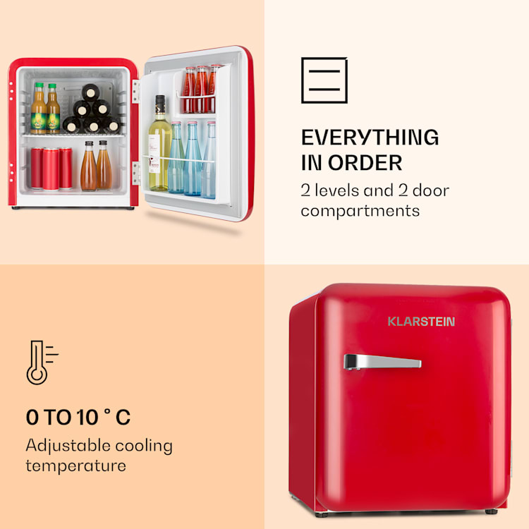 Audrey Mini Retro Fridge 48l 2 Levels Red