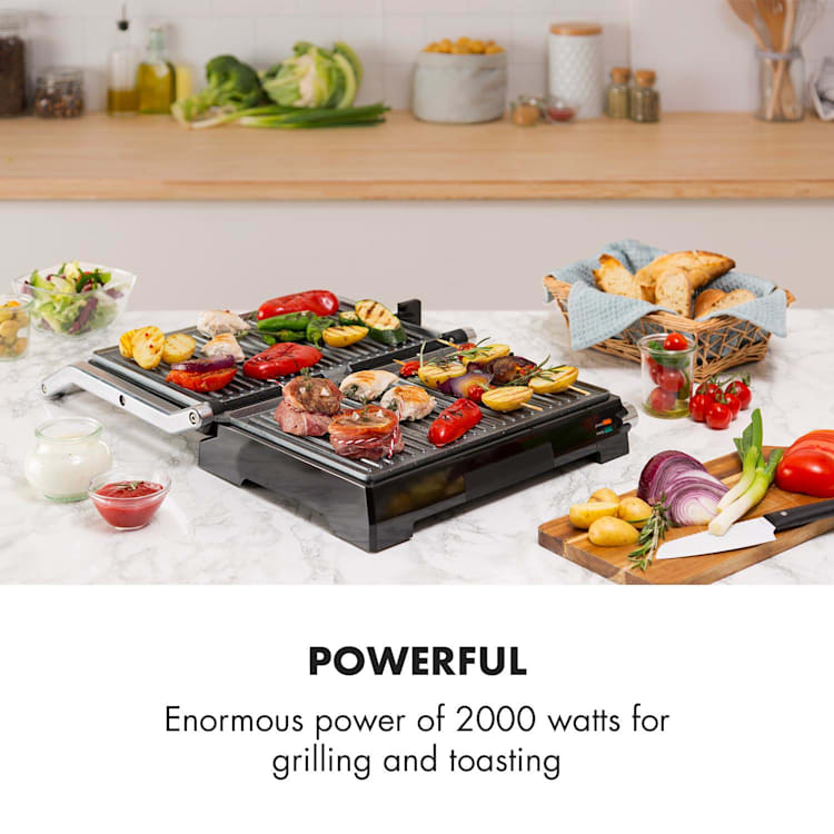 Buffalo Kontaktgrill Paninimaker 2000W Edelstahl silber/schwarz Antihaftbeschichtung: metallic