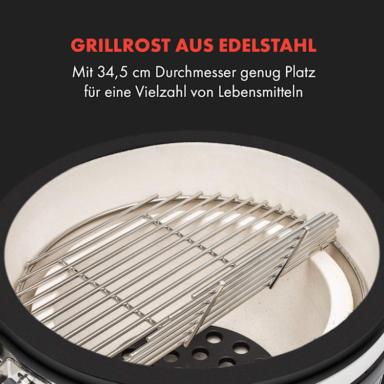 Queensize Kamado Grill Thermometer abnehmbare Seitenteile schwarz