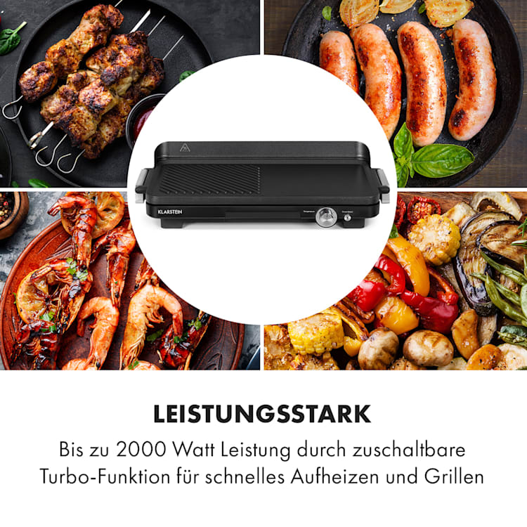 Charleroi Turbo Elektro-Tischgrill 2000 W DuoGrill Concept Antihaft 50,8x25,4 cm schwarz