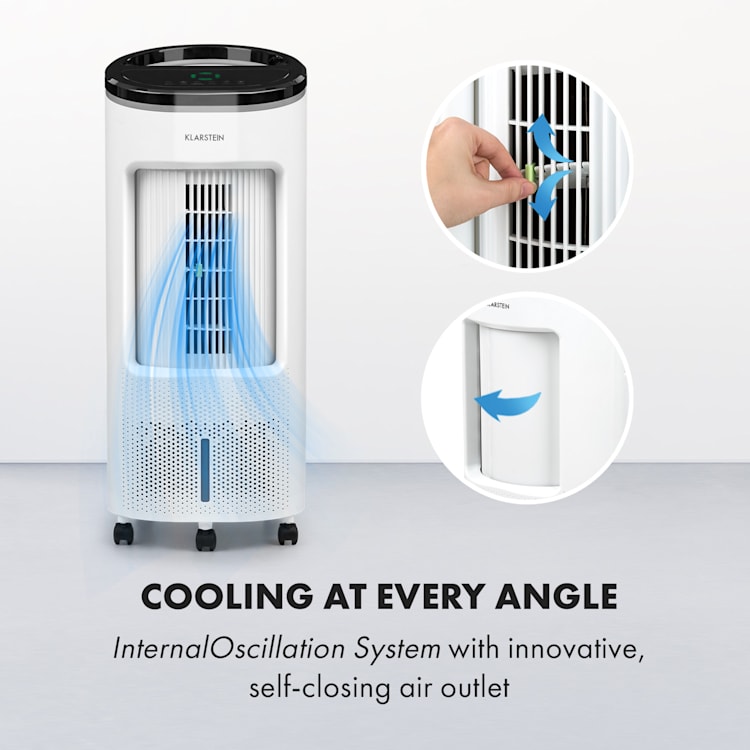 IceWind Plus, răcitor de aer 4 în 1, ventilator, umidificator, filtru de aer, 330 m³ / h, 65 W, 7 litri, 4 viteze, oscilație, ionizator, temporizator, telecomandă, mobil Alb