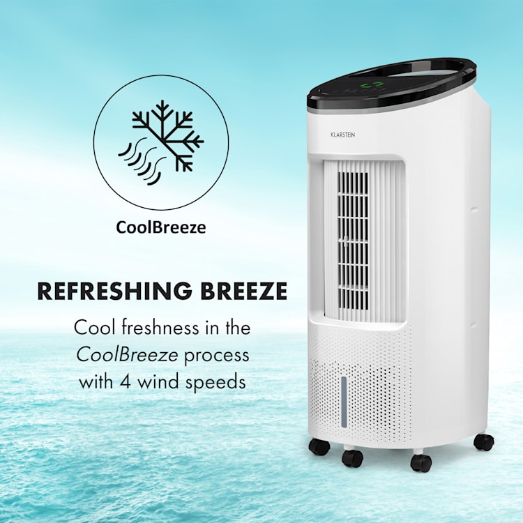 IceWind Plus, răcitor de aer 4 în 1, ventilator, umidificator, filtru de aer, 330 m³ / h, 65 W, 7 litri, 4 viteze, oscilație, ionizator, temporizator, telecomandă, mobil Alb