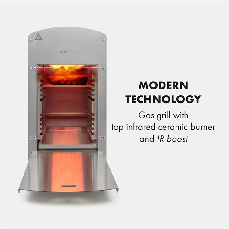 Downfire, gázgrill, 3500 W, felső infravörös égő, 800 °C, ezüst