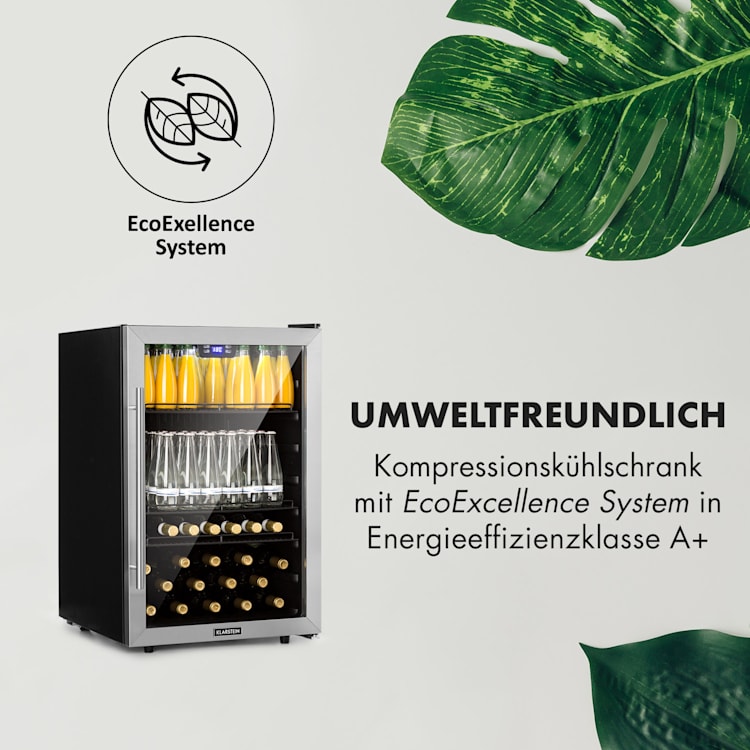 Beersafe 5XL Kühlschrank 148 Liter 3 Böden Panoramaglastür Edelstahl 148 Ltr | Edelstahl