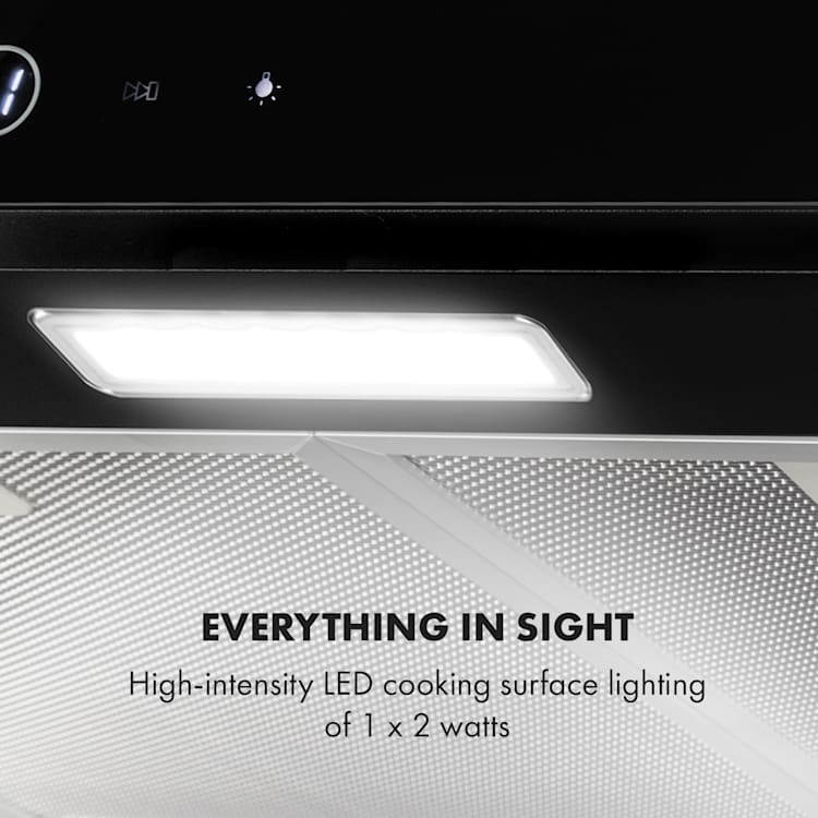 Contempo Neo, hota de bucătărie subcounter 60cm, 175m³ / h, LED, din oțel inoxidabil acrilic, negru Negru