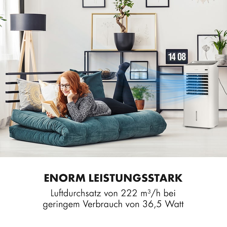 IceWind 4-in-1 Luftkühler Ventilator Luftbefeuchter Luftreiniger 222 m³/h | 36,5 Watt | 9 Liter | 3 Geschwindigkeiten | Oszillation | Ionisator | Timer | Fernbedienung | mobil
