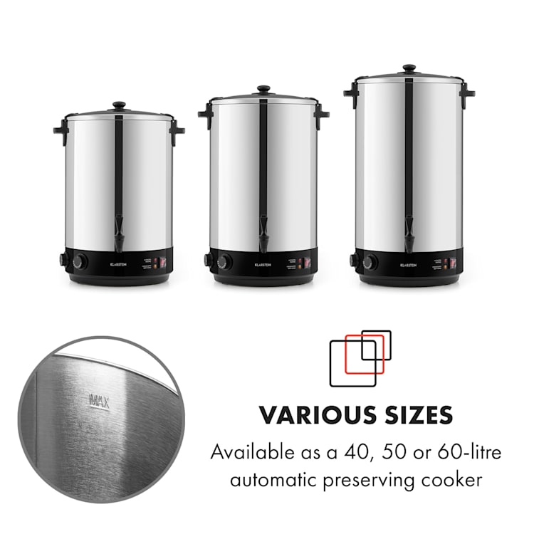 KonfiStar 60, zavařovací hrnec, automat na teplé nápoje, 2500 W, 60 l, 110 °C, 120 min., ušlechtilá ocel 60 litrů
