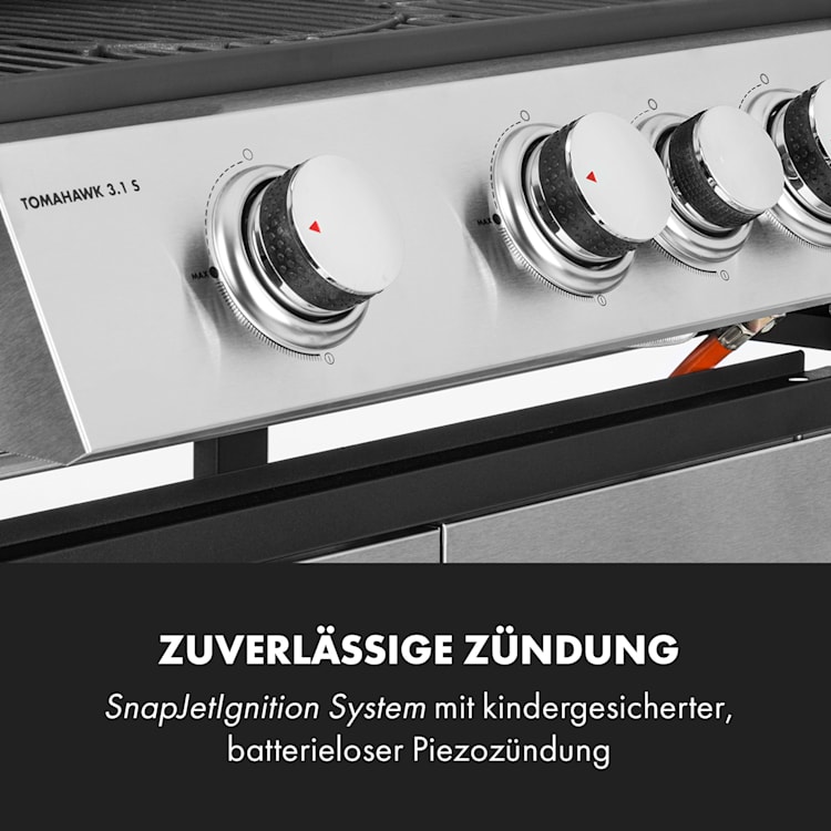 Tomahawk 3.1 S Gasgrill 3x3,6kW Brenner+2,7 kW 60x45cm Grill Edelstahl