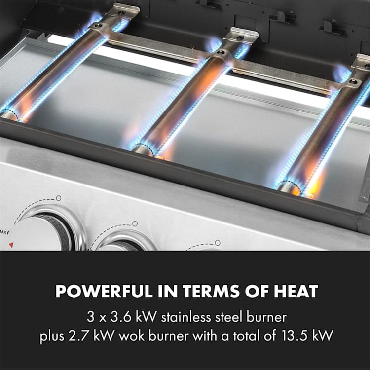 Tomahawk 3.1 S, grătar pe gaz, arzător 3 x 3,6 kW + arzător wok de 2,7 kW, grătar 60 x 45 cm, oțel inoxidabil
