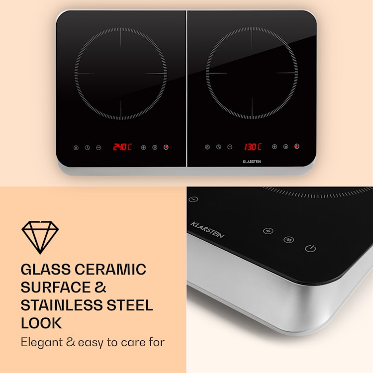 InnoChef Induction Hob 3400W Touch Control Ceramic Glass Silver
