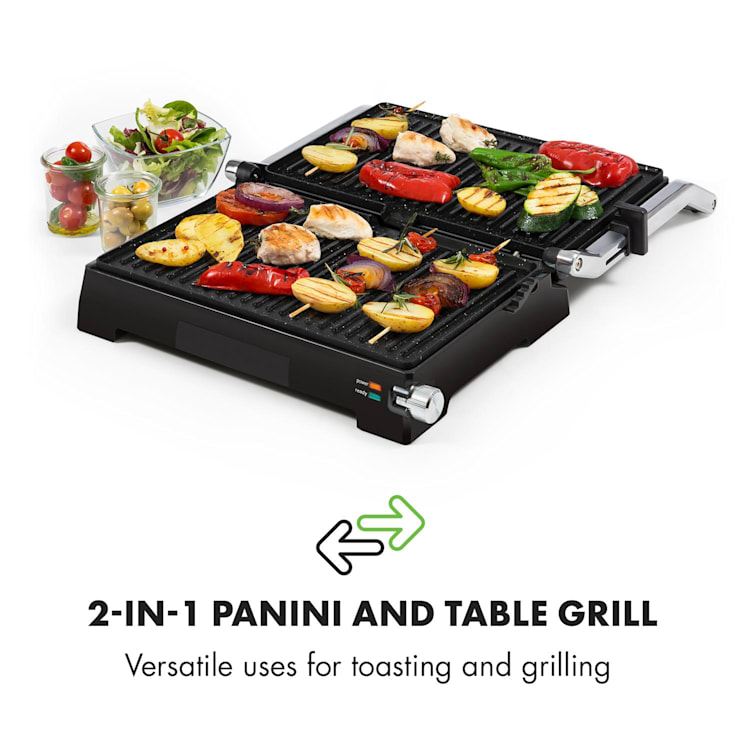 Buffalo contactgrill paninimaker 2000W rvs zilver/zwart Antikleeflaag: gemarmerd
